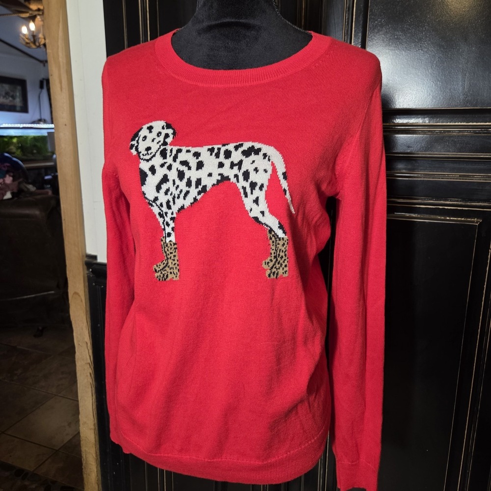 J. Crew Factory Red Dalmatian Crew Neck Teddie Sweater - Size M